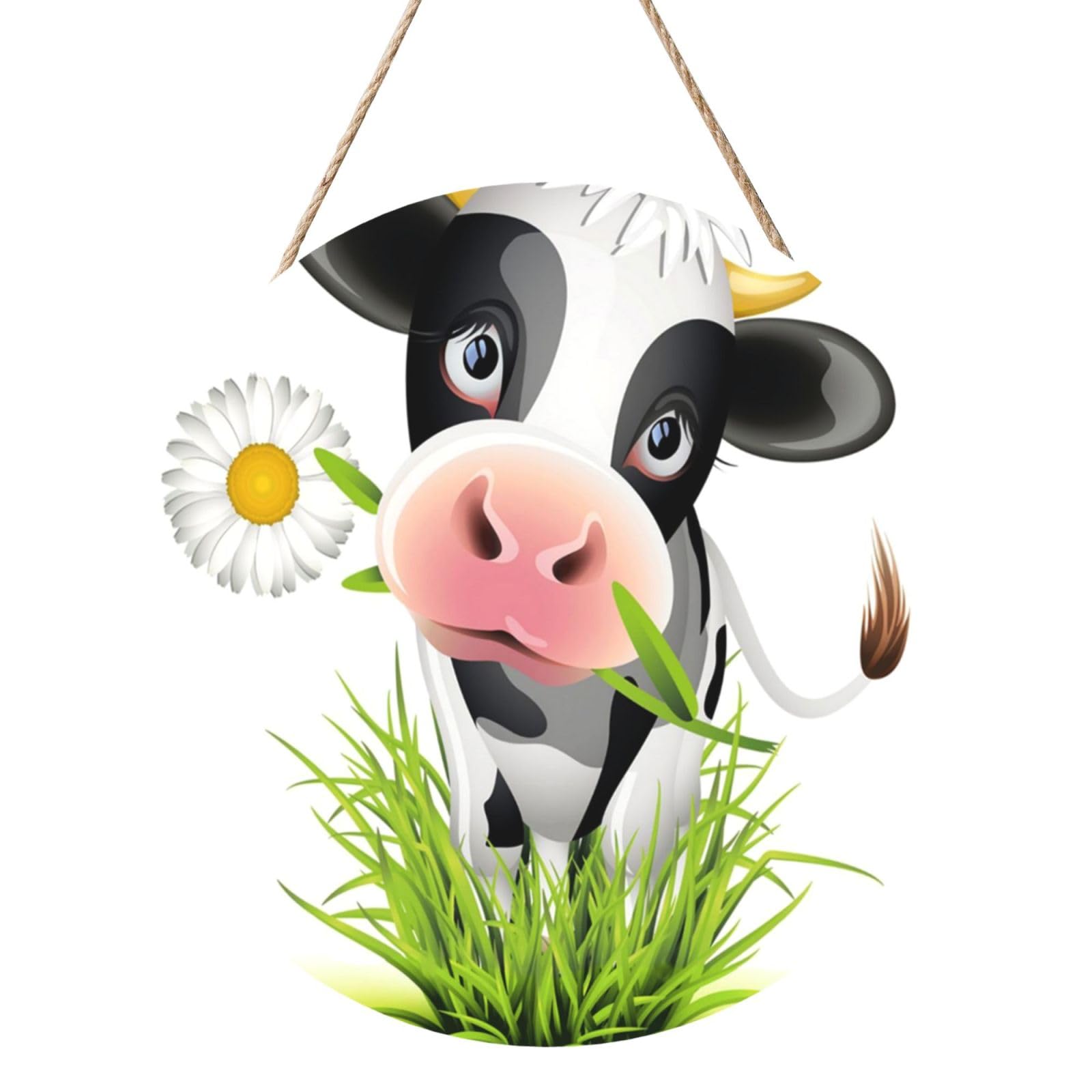 Cute Cow, Round Wood Panel Painting 12 in, Wall Hanging Painting For Home