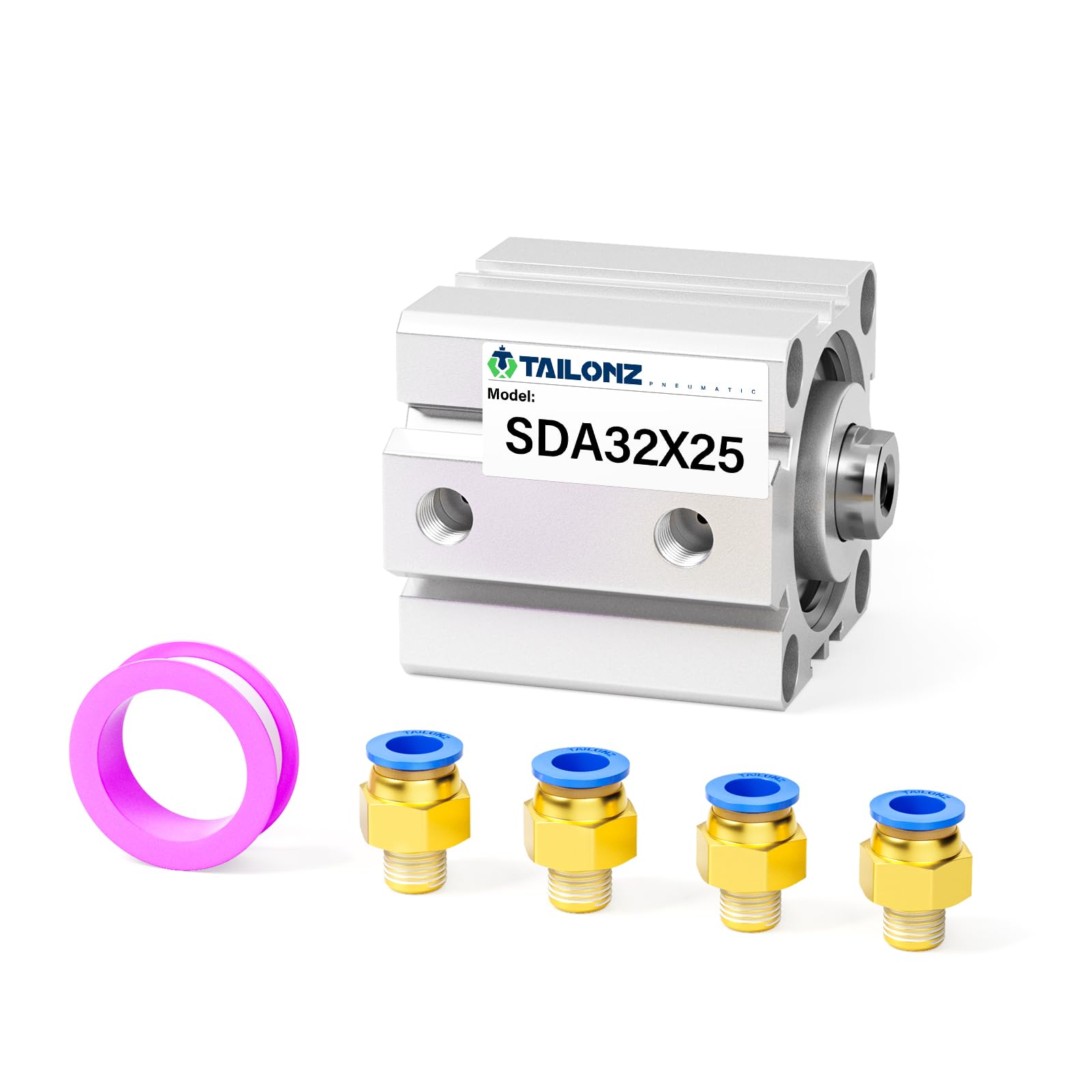 TAILONZ PNEUMATIC Cylindre pneumatique 50 mm d'alésage, 25 mm de course, petit cylindre pneumatique fin, cylindre pneumatique en aluminium SDA50-25
