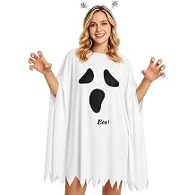 Halloween Ghost Poncho with Headband for Women Adult