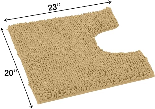 Miniatura 2 de LuxUrux Tapete de baño para inodoro en forma de U, súper absorbente y antideslizante, felpilla suave, lavable a máquina, 20 x 23 pulgadas, beige