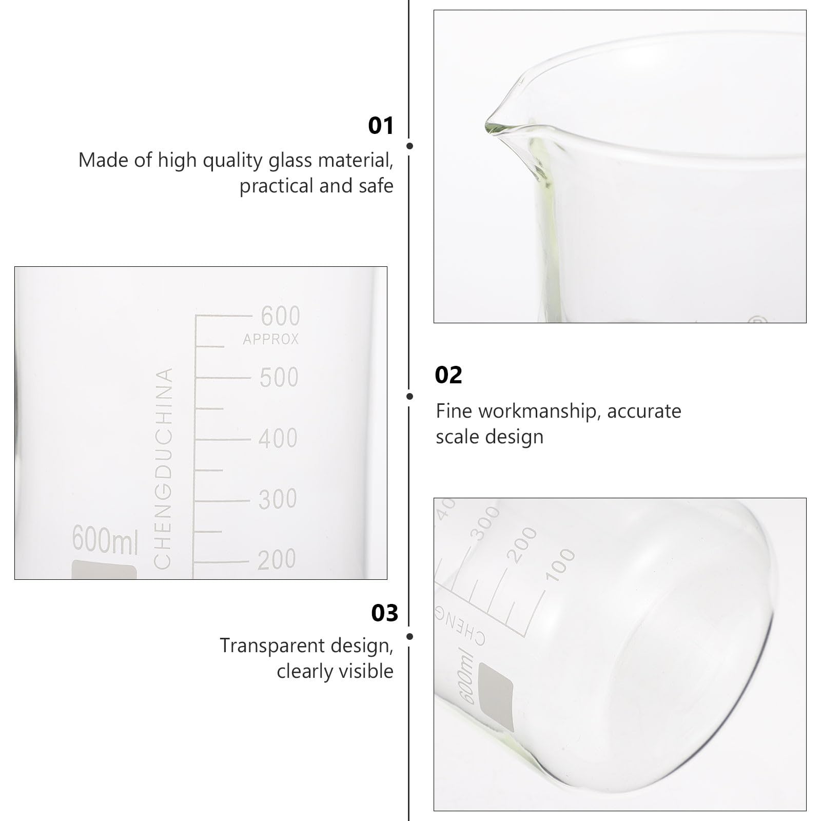 Lot de 4 Tasses à Mesurer en Verre Résistant Haute Température avec Graduation Précise pour Usage Ménager et Pâtisserie, Outils de Mesure Fiables et Solide