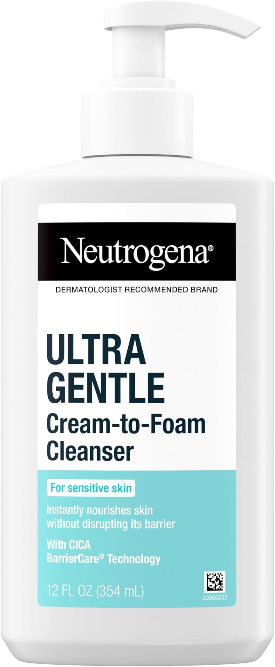 Ultra Gentle Cream to Foaming Face Wash for Sensitive Skin, Fragrance-Free Gentle Facial Cleanser, Hypoallergenic Skin Care, Non-Comedogenic Makeup Remover, 12 fl oz