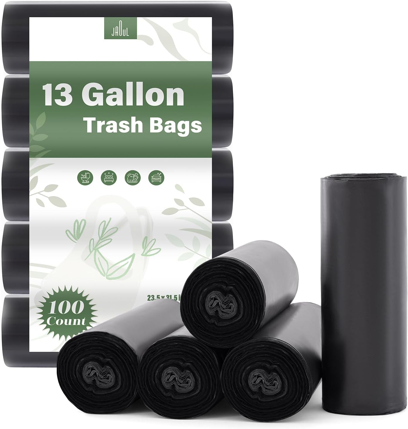 Jaoul Trash Bags 13 Gallon, Strong Tear & Leak Resistant Large Garbage Bags, 0.97 Mil Extra Strong Trash Bags for Kitchen, Bathroom, Office, Restroom, Car, Black, 260 Counts