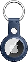 Tobfit Cuir Coque Compatible avec Apple AirTag, Cuir Étuis de Protection avec Porte Clés pour AirTag, Bleu Marine