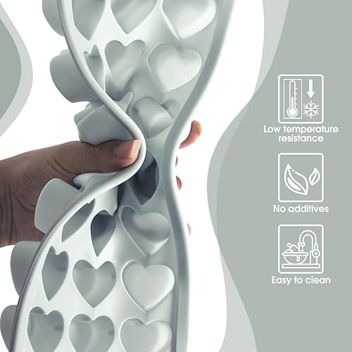Miniatura 10 de Bandeja para cubitos de hielo en forma de corazón, molde de silicona de 21 agujeros con tapa extraíble, flexible para whisky, cóctel, chocolate, día