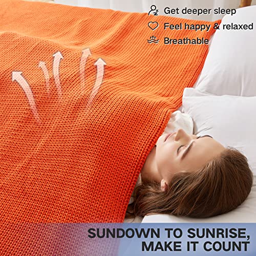 Guohaoi Knitted Weighted Blanket for Adults (Orange 60"x80" 15lbs) No Beads Cooling Throw Blanket for Hot Sleepers, Home Decor Breathable Chunky Knit Heavy Blanket Use on Queen/King Size Bed