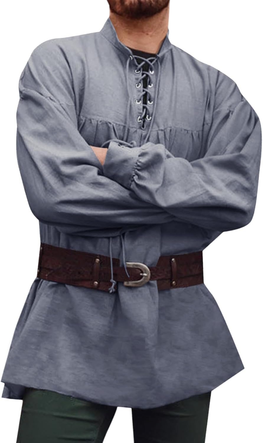 Runcati Mens Medieval Pirate Shirt Steampunk Viking Renaissance Long Sleeve Lace Up Scottish Halloween Costume Tops