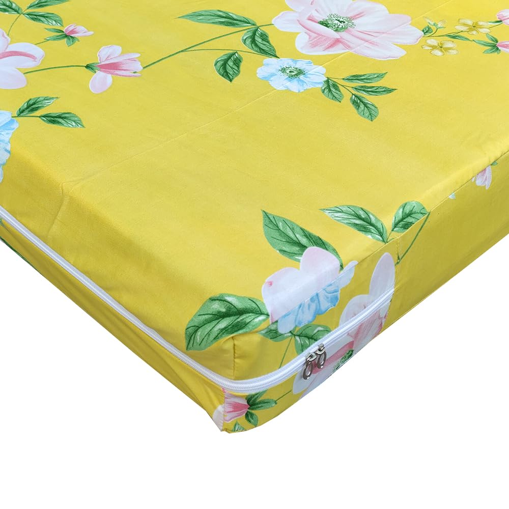 WELLFIT® Premium Glace Cotton 300 TC Mattress Cover/Protector for Queen Size Bed with Zip/Chain/5×6 ft / 60×72×6 inch