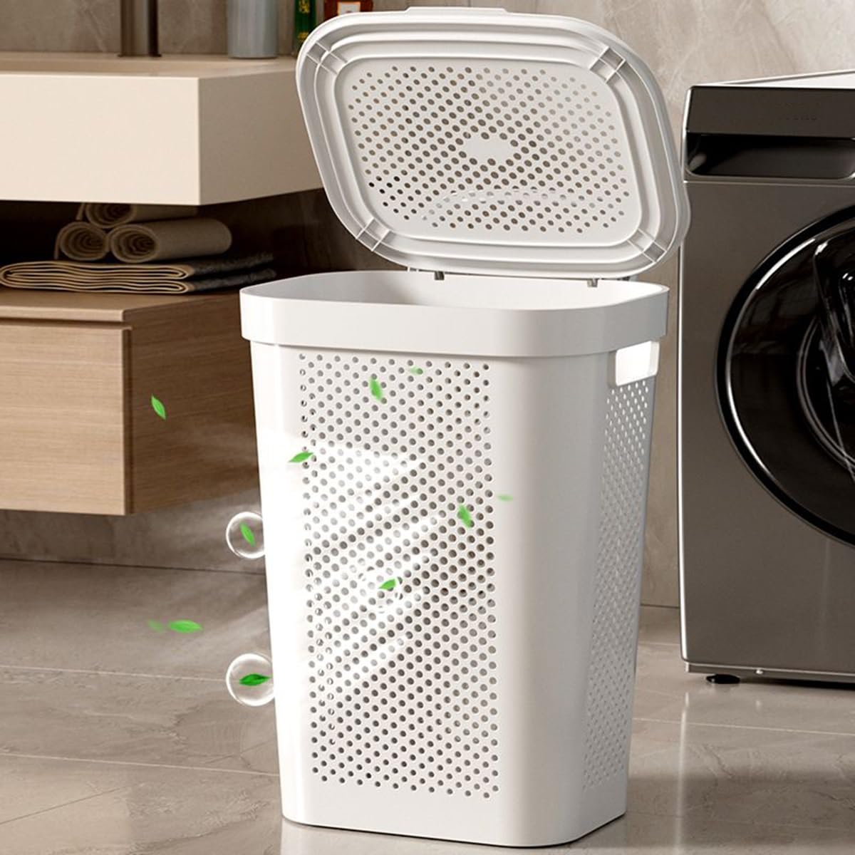 GIZNXBA Wäschesammler Mit Rollen Und Deckel, Wäschekorb Plastik, Wäschewagen Schmal Schmutzwäschekorb Mit 2 Hängekörben Für Bad, Schlafzimmer, Waschküche(/Gray)