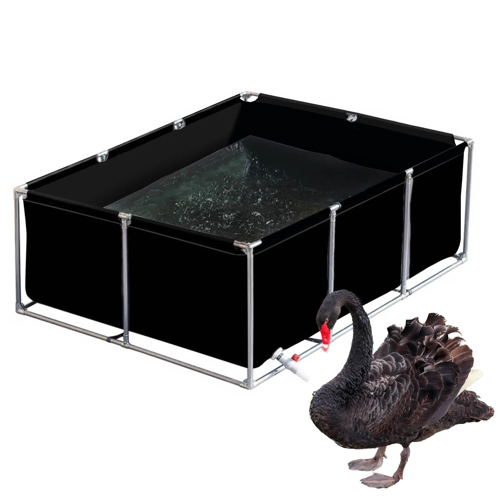 ERSINIAN Large PVC Canvas Aquarium Pool for Koi Bing Easy Setup Fish Pond with Drain ValveOutdoor Holding Tank Black 2x1x0.8m (6.5x3.3x2.6ft)