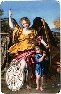 Catholic Holy Card with Built-In Medal Pendant | Laminated Full-Color | Prayer Printed on Back | Great Christian Gift for First Communion and Confirmation (Guardian Angel)