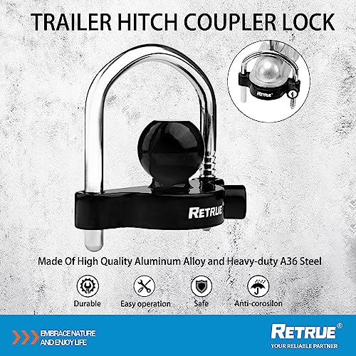 Image of RETRUE Universal Coupler Lock Trailer Locks Ball Hitch Trailer Hitch Lock Adjustable Security Heavy-Duty Steel fits 1-7 /8 Inch, 2 Inch, 2-5 /16 Inch Couplers, Black (Pack of 2)