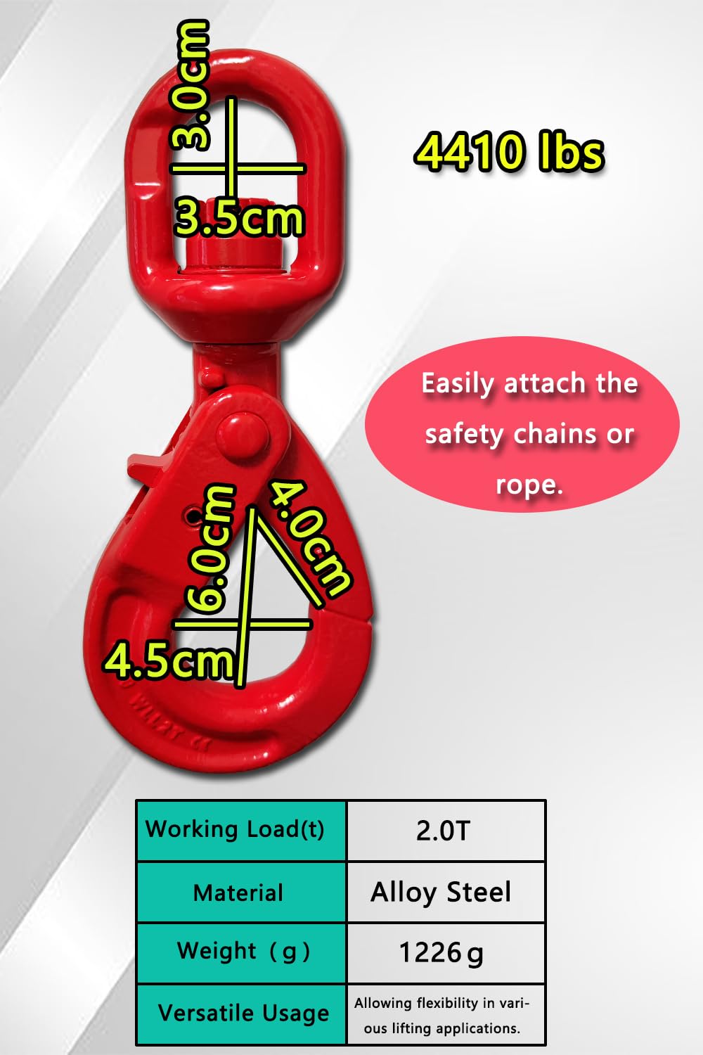 Heavy Duty Swivel Lifting Hook - 2 Ton Capacity -7