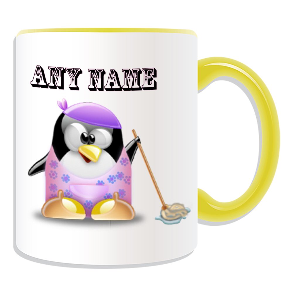 Personalised Gift - Housekeeper Mug (Penguin in Costume Design Theme, Colour Options) - Any Name/Message on Your Unique - Cleaner