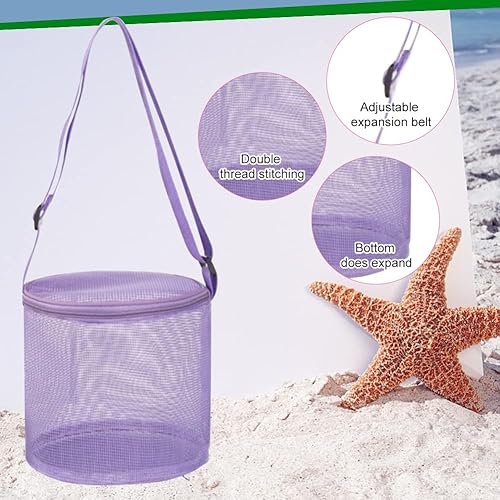 Miniatura 4 de ikasus Bolsa de playa de malla para niños, bolsa de recolección de conchas plegable grande para niños, bolsa de almacenamiento de juguetes para