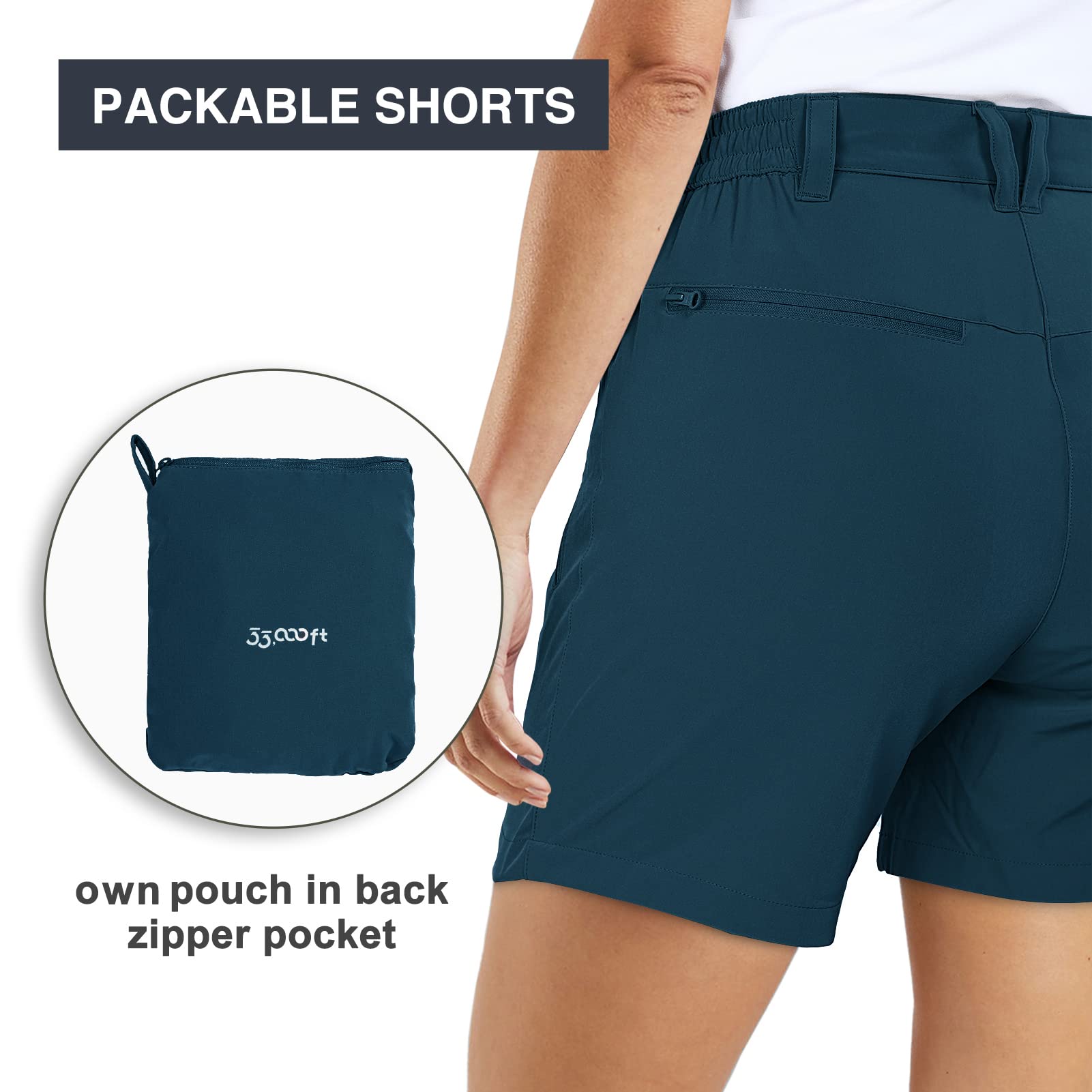 33,000ft Pantalones Cortos de Senderismo para Mujer, Deporte Bermudas Ligeras y Transpirables de Secado Rápido para Mujer, UPF50 + Pantalones Protectores para Caminar y Viajes