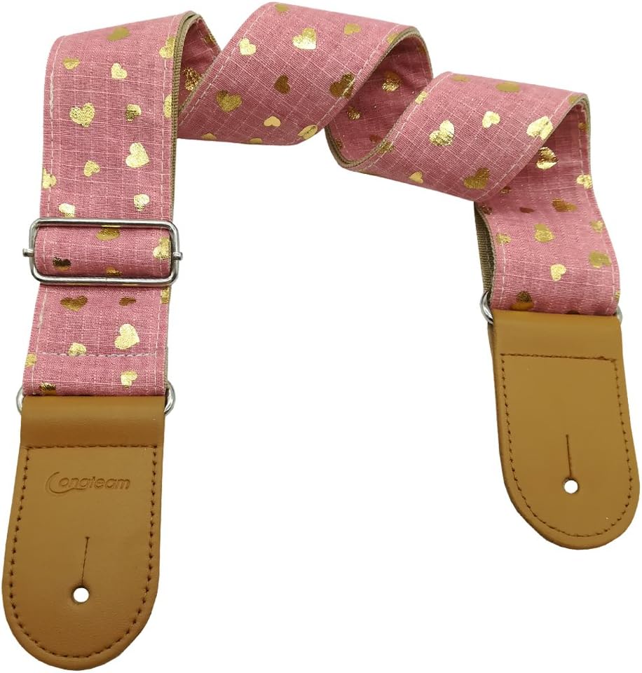Girls Guitar Strap Pink Cotton Heart Pattern Electric Acoustic Guitar Bass Music Accessories