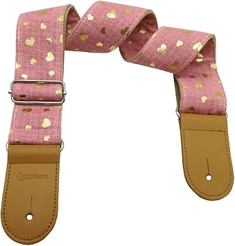Girls Guitar Strap Pink Cotton Heart Pattern Electric Acoustic Guitar Bass Music Accessories