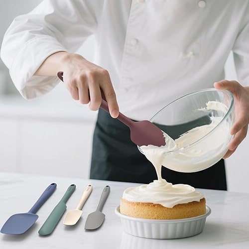 Miniatura 6 de Coukre Juego de 5 espátulas de silicona, resistentes a altas temperaturas, silicona de grado alimenticio, aptas para lavavajillas, para hornear,