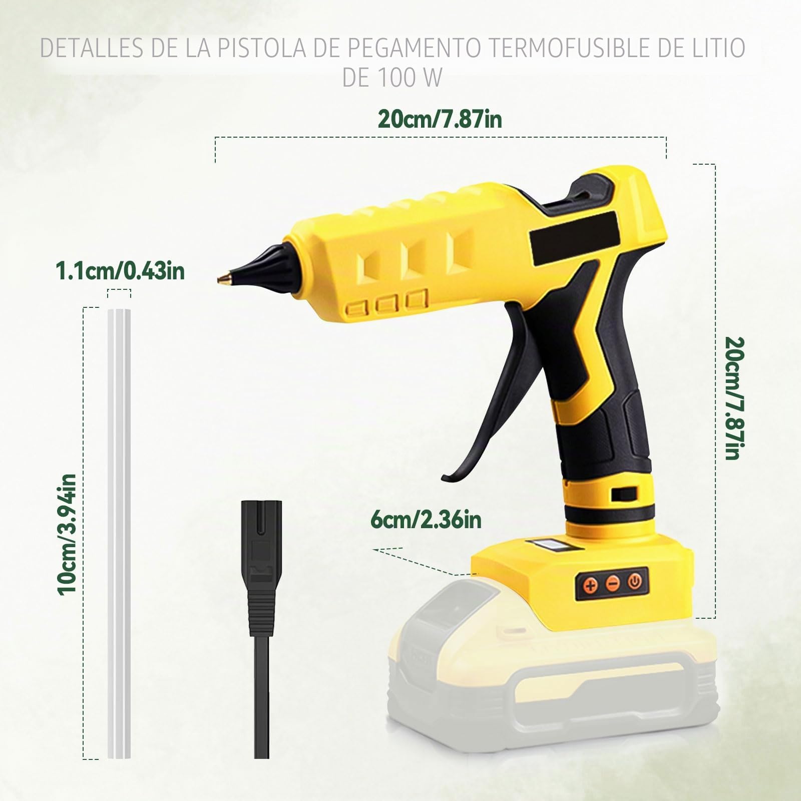 Pistola de pegamento caliente inalámbrica Dewalt 18 V/20 V, 100 W, 30 barras 11 mm para reparación, manualidades, arte