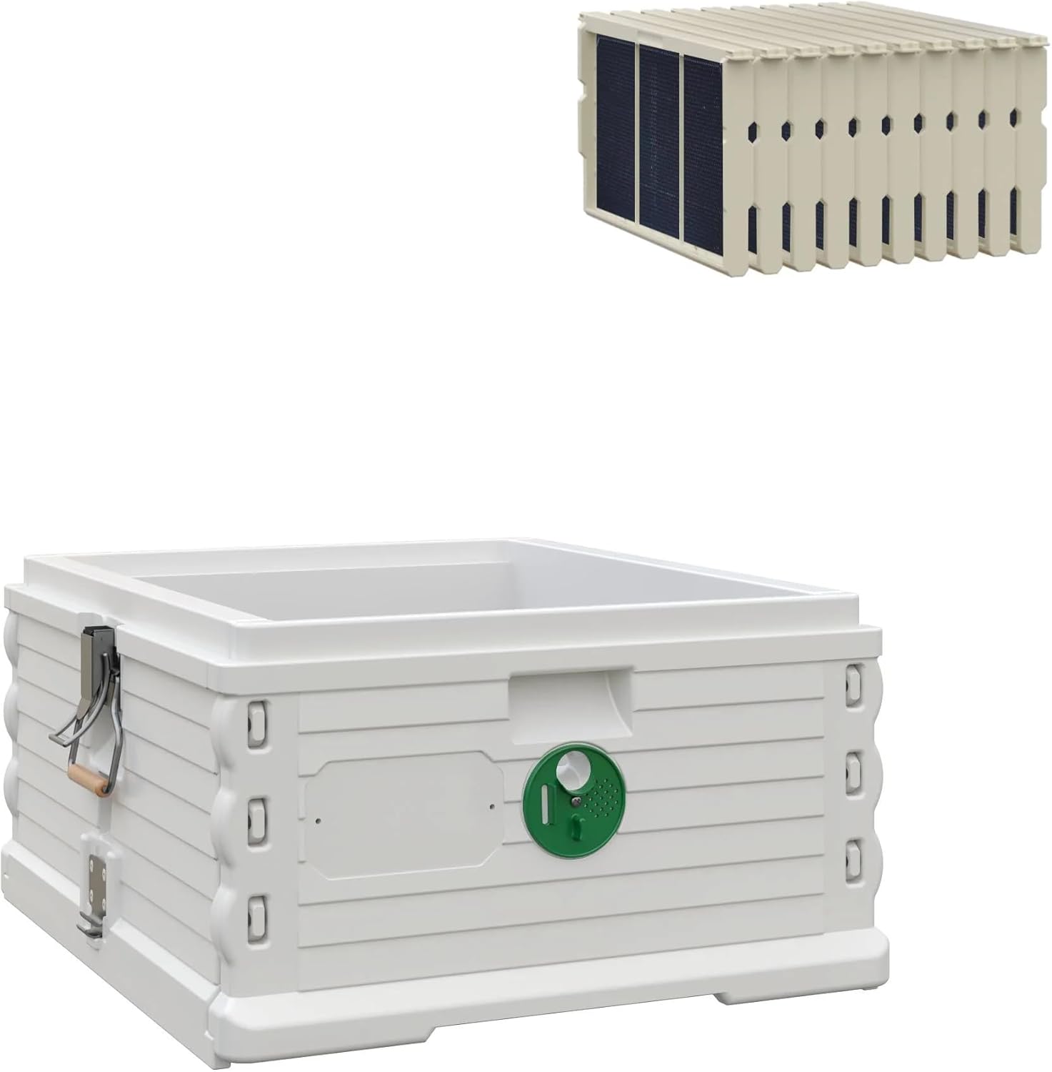 Apimaye Insulated Deep Super with 10 Plastic PRO Frames with Premier Double Waxed Foundation.(White Body YellowEntrance) (White Body Blue Entrance)