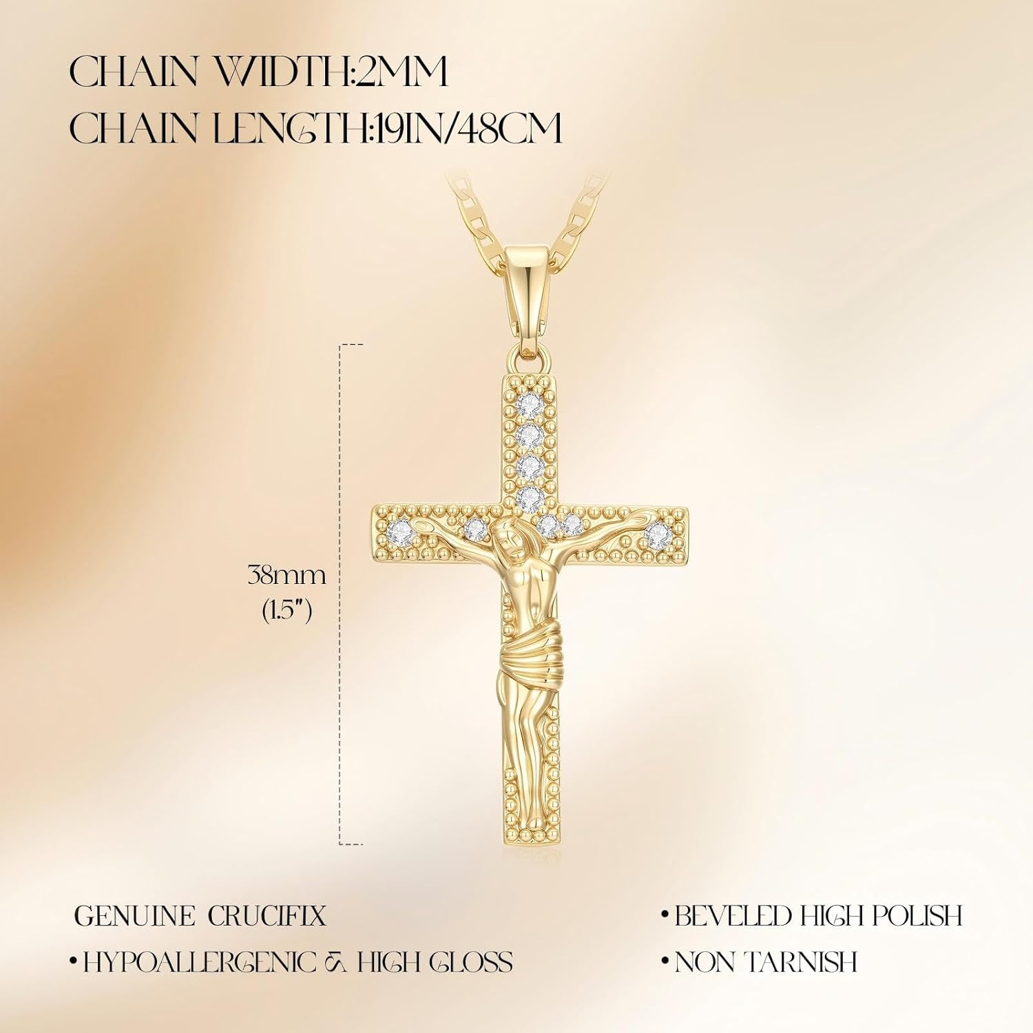 14K Gold Plated Cross Necklaces for Women Crucifix Necklace Men Cross Pendant Chain Jewlery 48cm