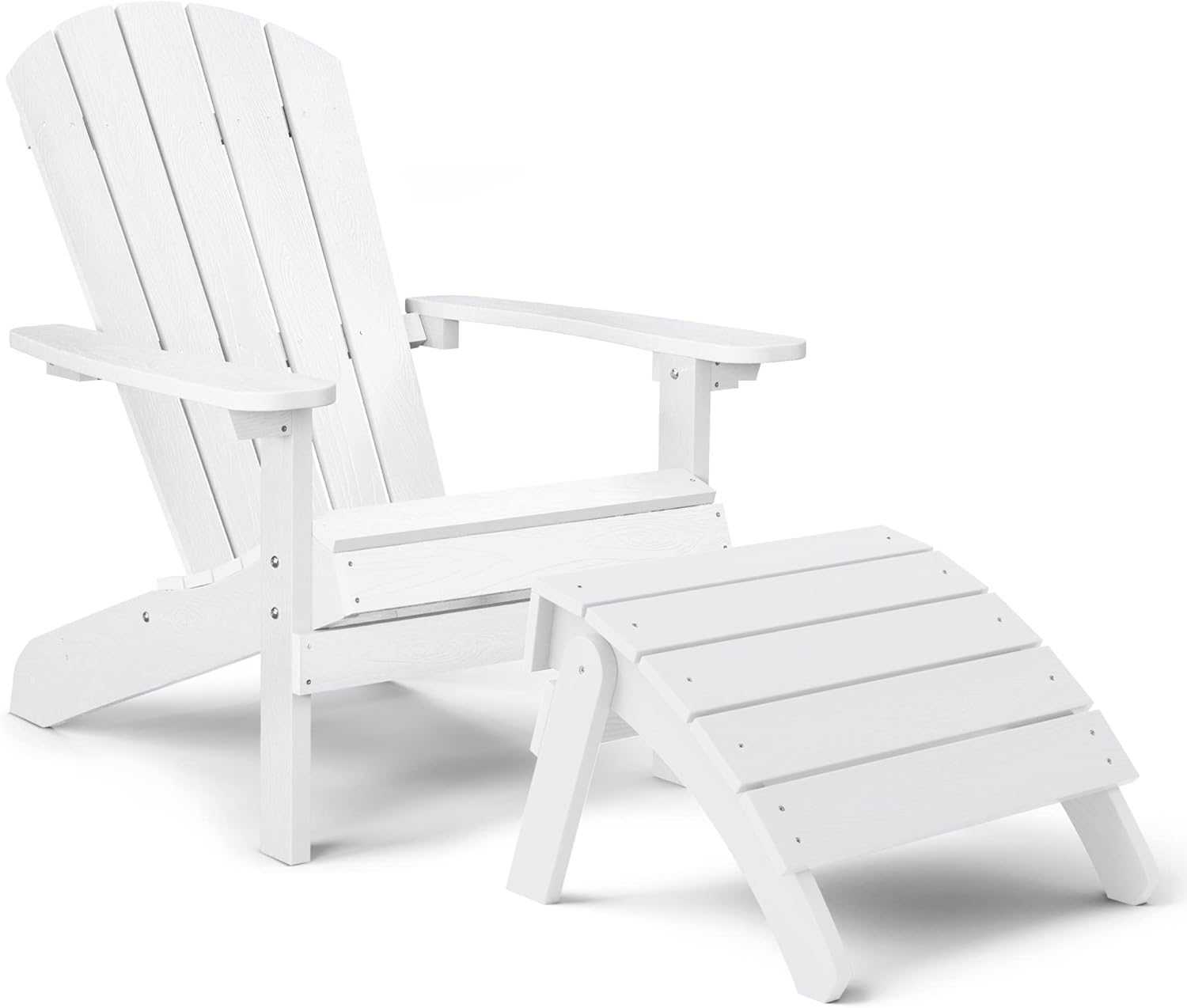 YEFU Adirondack Chair & Otooman Plastic Weather Resistant, Patio Chairs & Patio Foot Rest, Folding Adirondack Footstool for Outdoor, Outside, Garden, Campfire Chairs (White)
