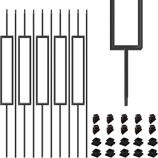 1/2 Inch Wrought Iron Rectangular Balusters - Hollow Iron Square Plain Bar Stair Balusters - Metal Spindles for Indoor Staircase with Baluster Shoes, Satin Black (10 Pack)