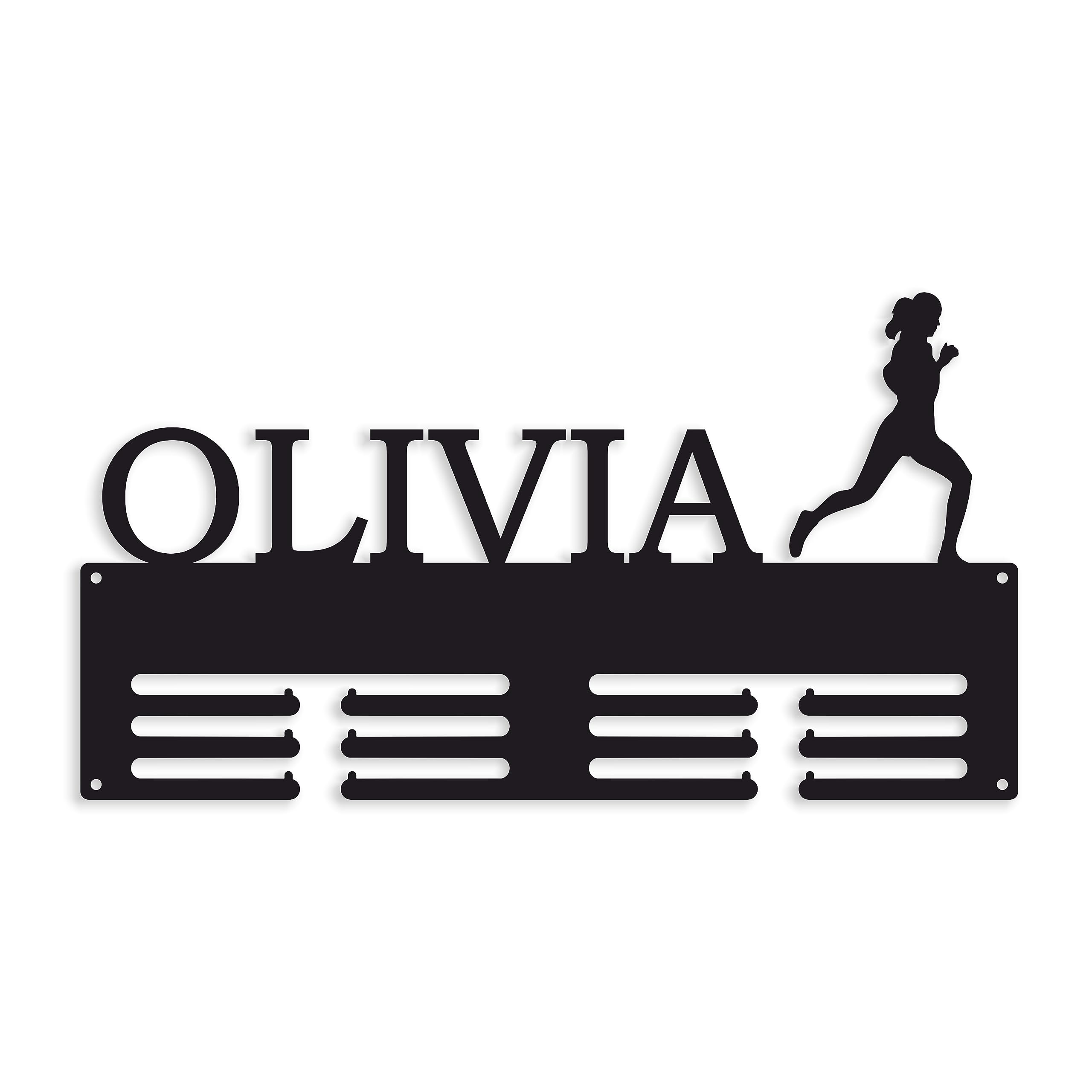 FranJohnsonHouse Personalised Running Metal Medal Holder Gift for Runners, Women, 1 Female Silhouette, Custom Name Sports Medal Hanger Ribbon Holder Medal Rack Display for Awards, Any Color (Design 4)