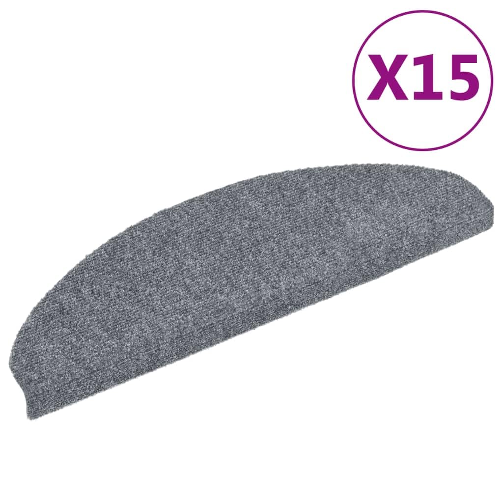 Stufenmatten Selbstklebend 15 Stück 65x21x4 cm Hellgrau Halbrund Groß Treppenstufen Matten, Teppich Innen für Treppen, rutschfest Stufenmatten Treppenteppich