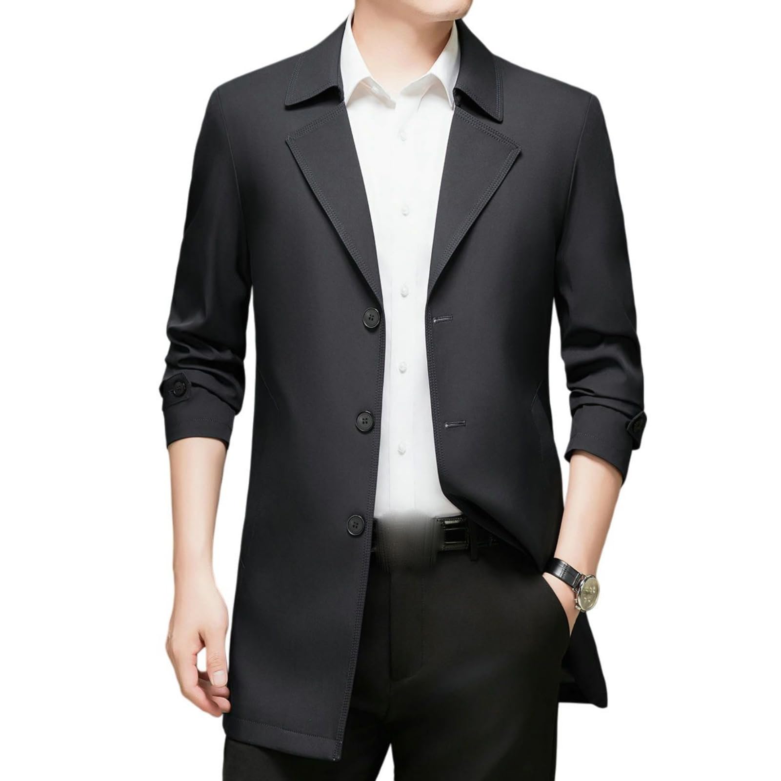 Gabardina para hombre de diseño ligero y corte largo con cuello blaze sofisticado 6