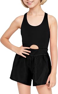 Rilcn Girls Workout Romper Onesie Sleeveless One Piece Outfits Shorts Athletic Running Jumpsuit Clothes 8-14 Years