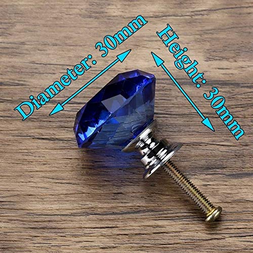 KAK 30mm Diamond Shape Design Crystal Glass Knobs Cupboard Pulls Drawer Knobs Kitchen Cabinet Handles Furniture Handle Hardware,Blue