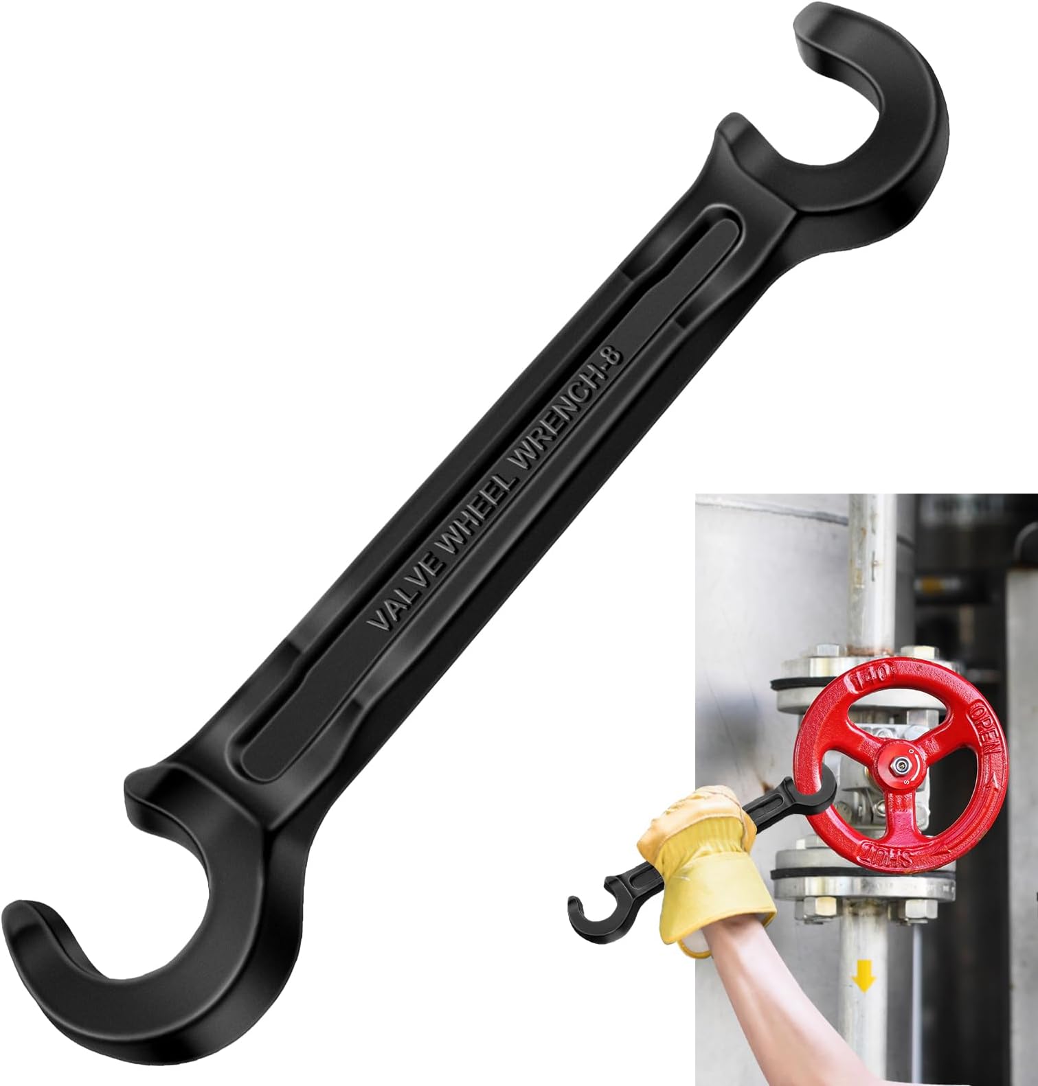 Double Ended Valve Wheel Wrench Cast Steel Hand Valve Wheels Wrench 8" Opening Closing Tool Protect Handwheels from Damage Wheel Wrench for Fire Riser Drain(1/2" and 21/32")