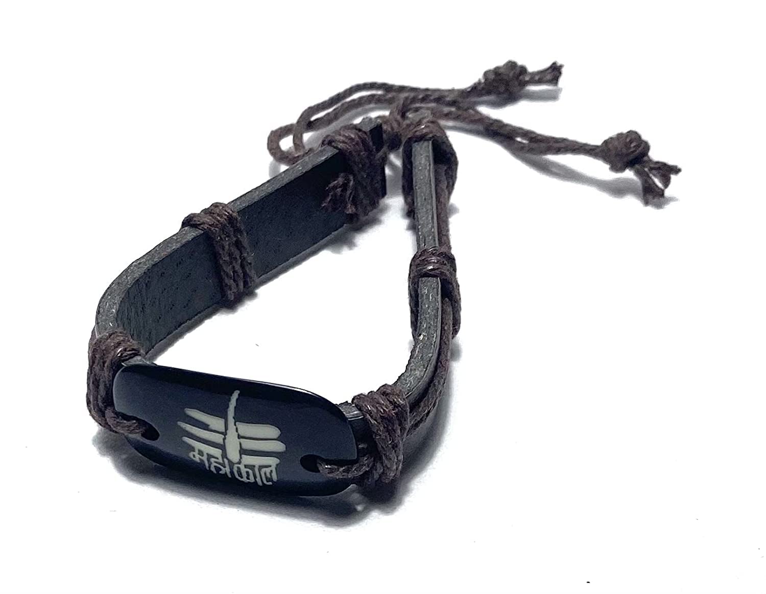 Indian Collectible - Pulsera ajustable de hilo de cuero Mahakal para hombres y mujeres, color marrón, paquete de 1 unidad