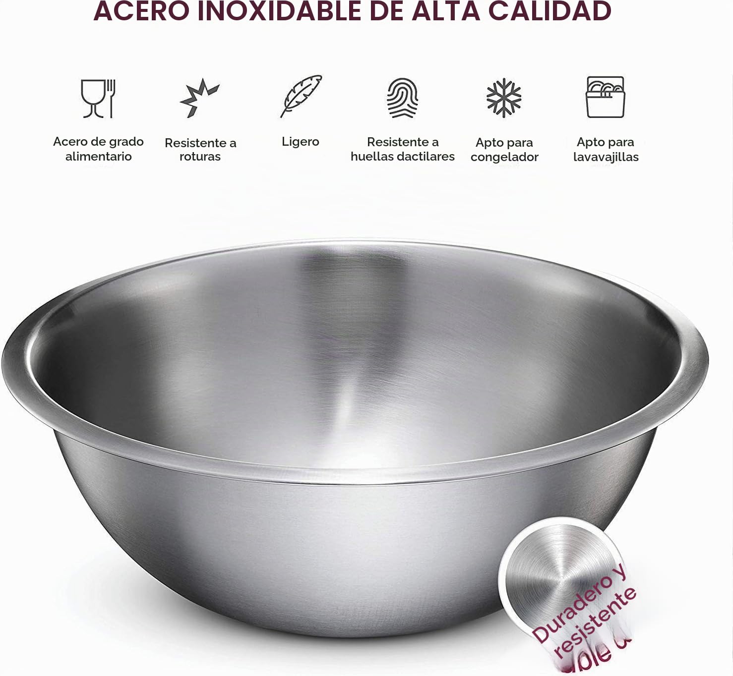 5 cuencos mezcladores de acero inoxidable con tapa | El aliado de cocina todo en uno: ideal para preparar, amasar, servir, conservar los alimentos frescos y congelar.