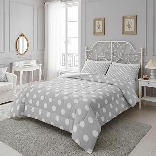 Manfei Polka Dots Adults Comforter Set,French Style Cartoon Dots Gray White Bedding Set All Season,Modern Geometric Circles Abstract Simple Art Comforter 3 Pcs with 2 Pillowcases,King Size