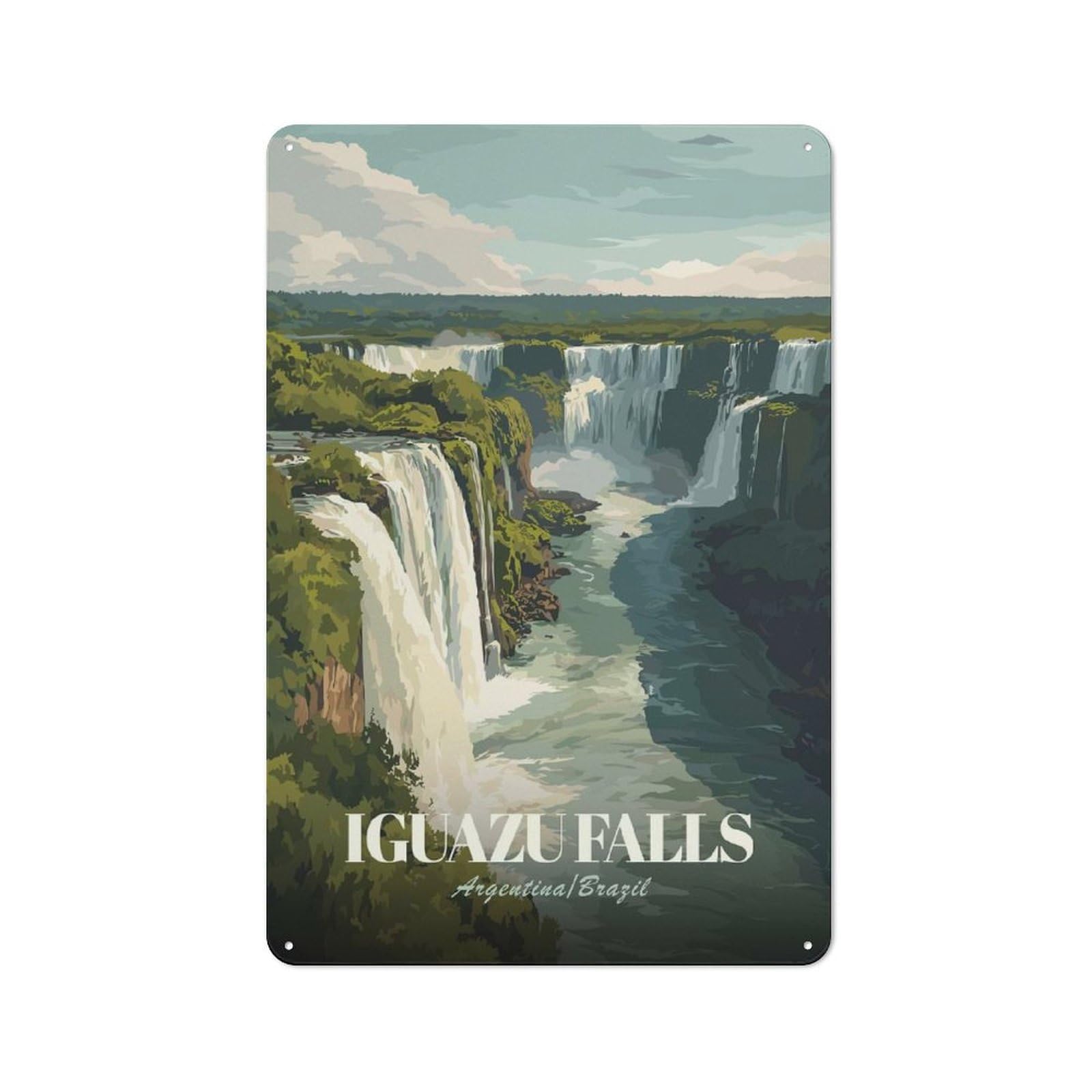 Junmoney Style-11 Iguazu Falls Argentina Brazil Country Metal Wall Decor 30X20cm, Decorative Tin Sign For Farmhouse Kitchen, Pantry Or Dining Area