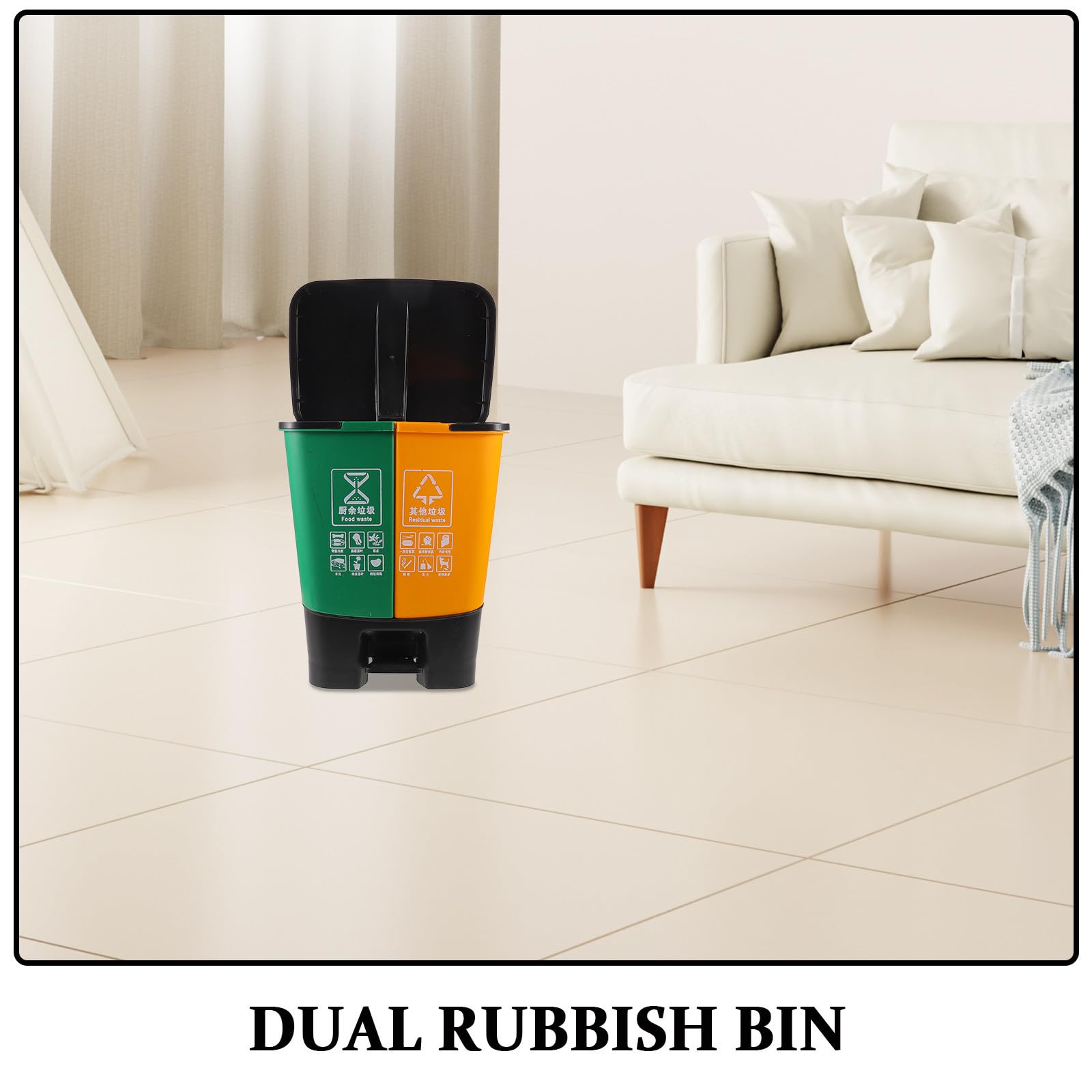 Plastique Poubelle à Double Compartiment avec Pédale 16l et Couvercle