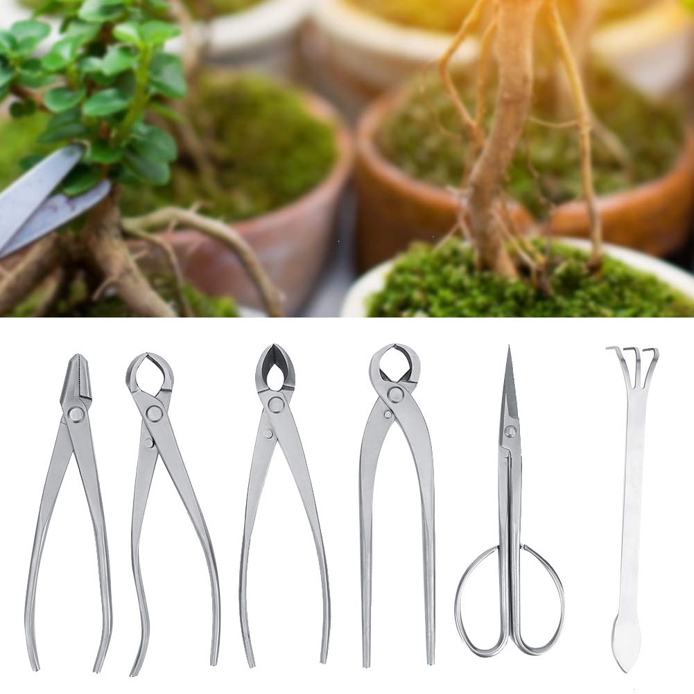 Juego de Herramientas para bonsái, Kit de Recorte de jardín de Acero Inoxidable de 6 Piezas con Bolsa de Almacenamiento para jardinería de árboles frutales bonsái