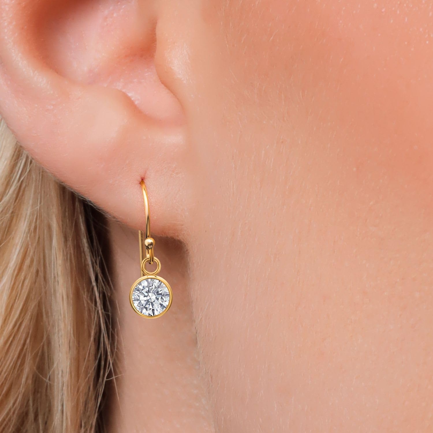 Gem Stone King 14K Yellow Gold Gemstone Birthstone French Wire Drop Dangle Earrings for Women | Round 6MM | Gold Jewelry for Her Mom Wife - Image 3