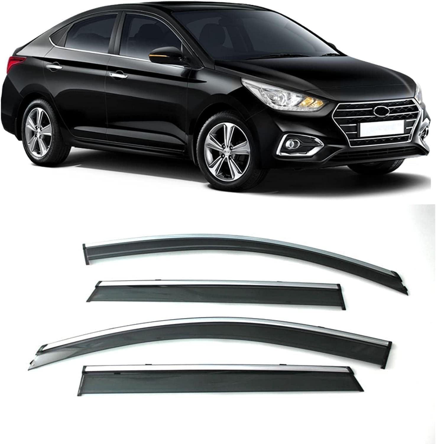PANXUC Car Wind Deflectors for Hyundai Verna Limousine 2017 2018 2019 2020, Side Window Wind Rain Deflector Window Visor Sun Rain Guard Smoke Guards