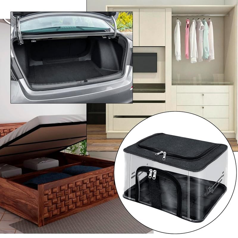 Image of Shibui Storage Bags With Cover And Double Zipper Closure For Clothing Protector Wardrobe Organiser.Black(Pack of 3)