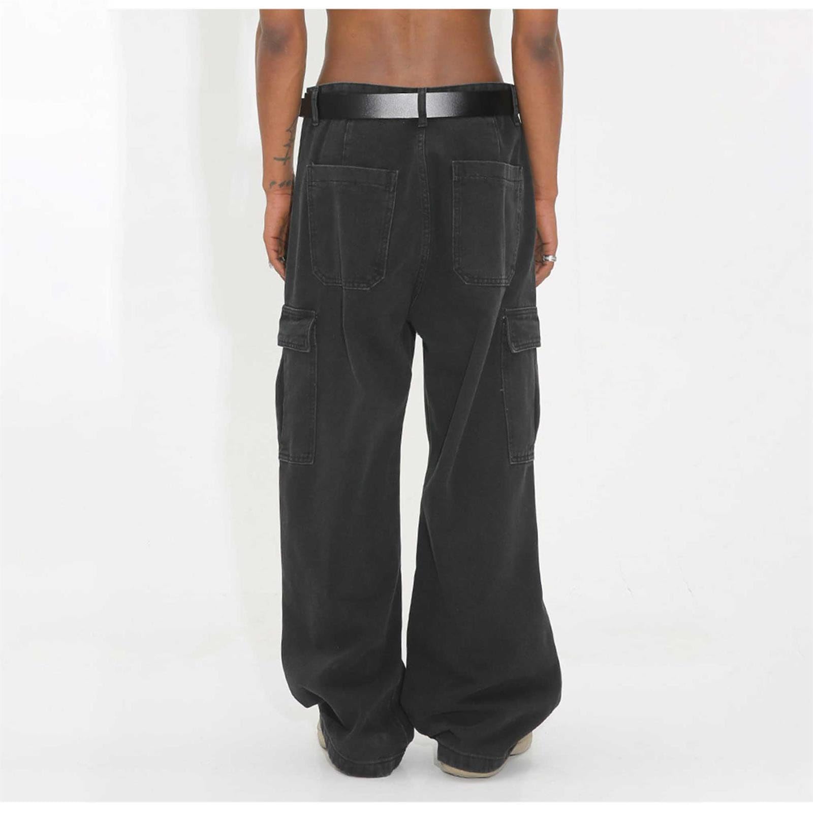 Generico Baggy Jeans Uomo Pantaloni Jins Y2K Balloon Loose Moto Strappati Invernali Zampa Slim Larghi Salopette Fit Flare Cargo Flared