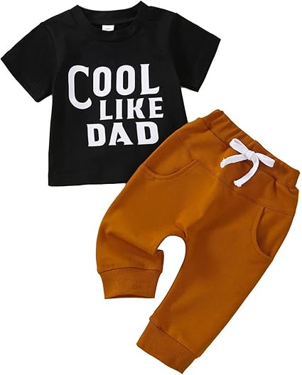 Generic Baby,Clothing,Baby Boys 0-24m,Outfits & Clothing Sets Kids Infant Children Toddler Baby Boys Girls Short Sleeve Letter T Shirt Blouse Top Solid Trousers Pants Outfit Set 2PCS Clothes Outfit for Boys (Black, 3-4 Years)
