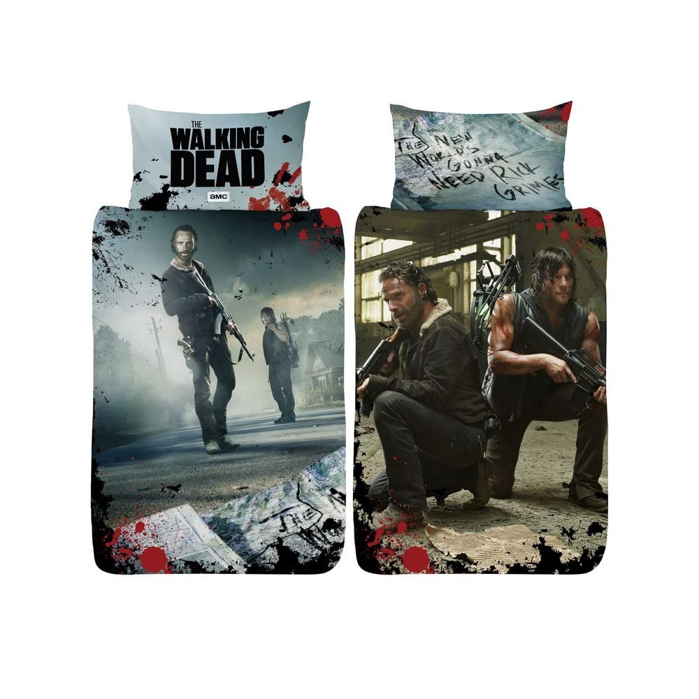 The Walking Dead New World Single Duvet Cover - Rick Grimes Daryl Dixon Design - Reversible Two Sided Bedding Duvet Cover With Matching Pillow Case