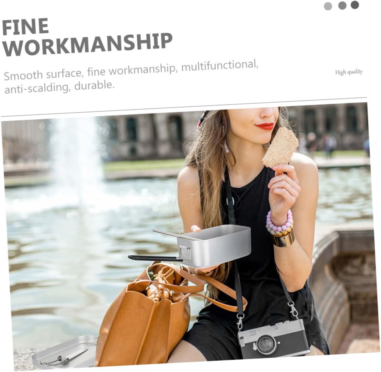 Healifty 1Set Portable Aluminum Bento Box with Foldable Handle for Outdoor Camping Hiking and Picnic Storage Rust-resistant Multifunctional Lunch Container with Smooth Surface and Anti-scald Design