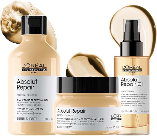 L'Oréal Professionnel Serie Expert Absolut Repair Shampoo 300ml, Hair Mask 250ml & Hair Serum 90Ml, With Protein and Omeg...