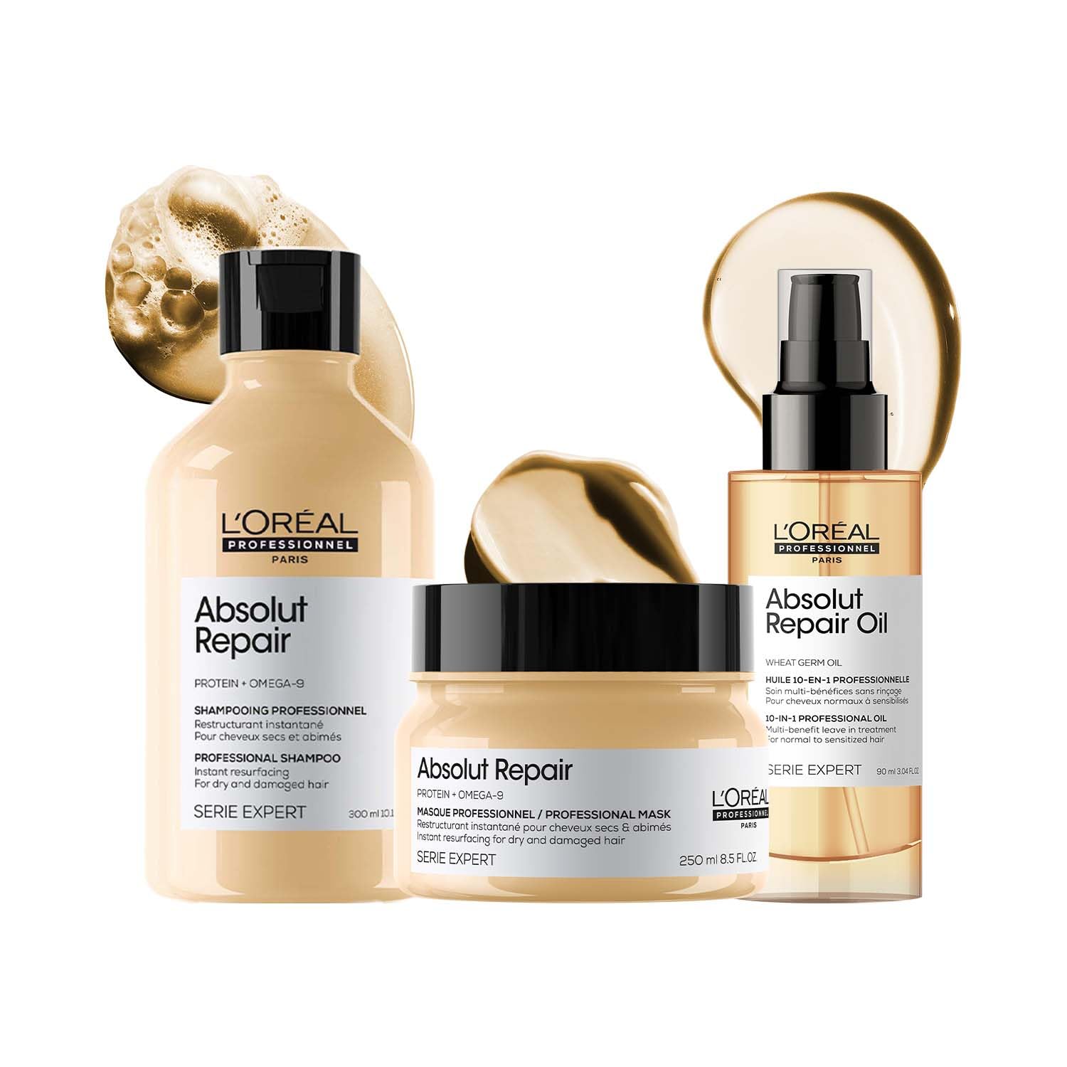 L'Oréal Professionnel Serie Expert Absolut Repair Shampoo 300ml, Hair Mask 250ml & Hair Serum 90Ml, With Protein and Omeg...