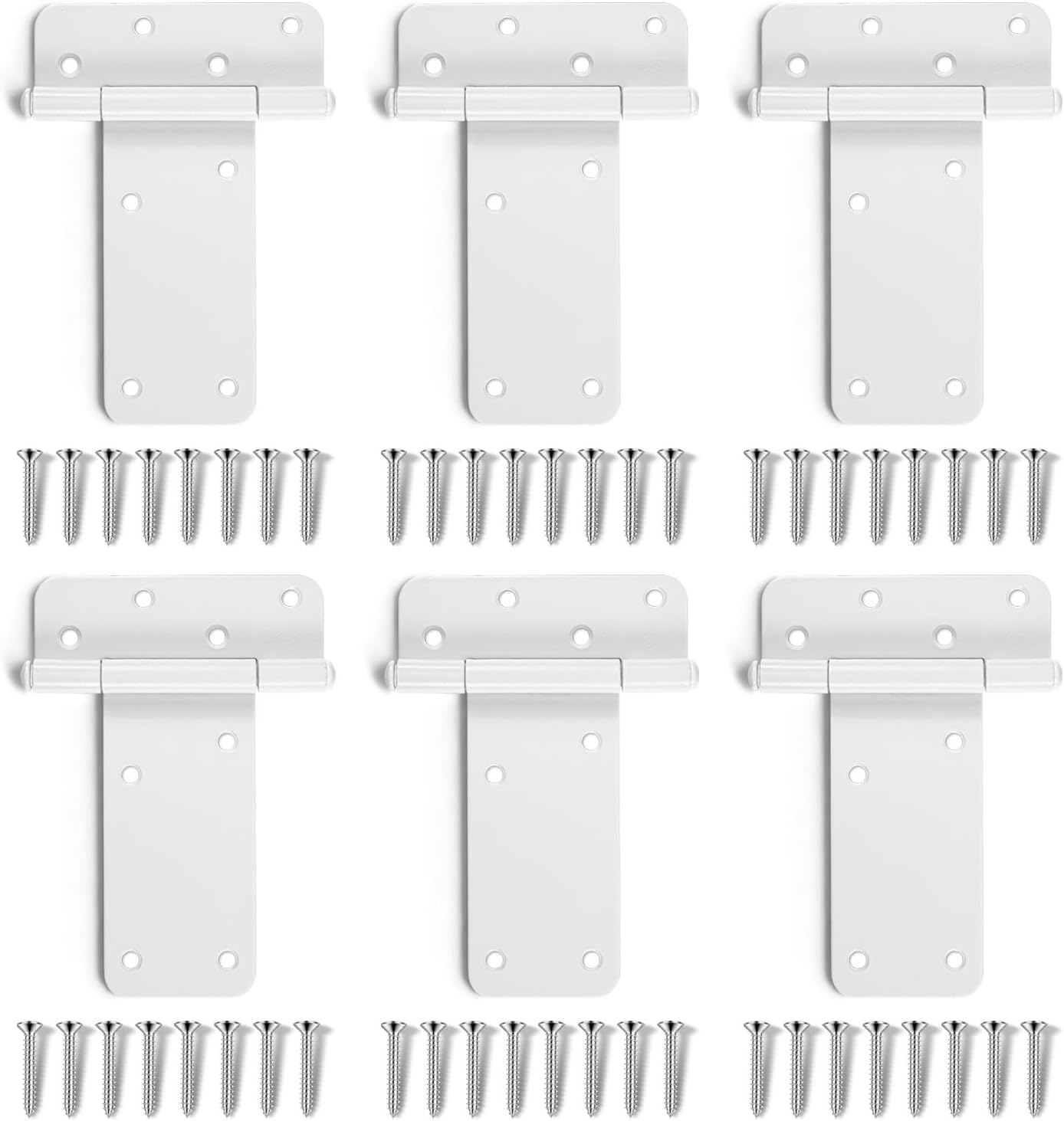 6 inch Gate Hinges,280 Lbs Capacity, Matte White Hinges,6 Pack Heavy Duty Door Hinge, T-Strap Shed Gate Hinges,Hardware for Wooden Fences, Barn Door Hinge (6 in - 6 Pack)-Patent Pending
